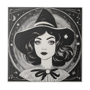 Retrato preto e branco de bruxa-safra