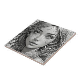 Retrato preto e branco de uma menina de animação b