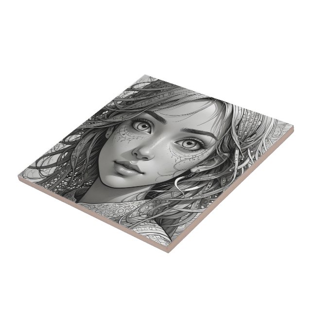 Retrato preto e branco de uma menina de animação b (Lateral)