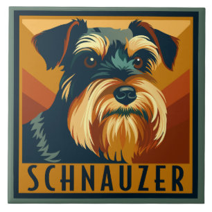 Retrato Retro de Schnauzer Preto e Prateado