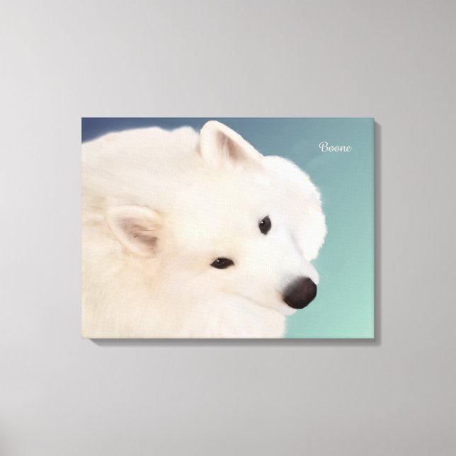Retrato Samoyed 24." x 16."x 1,5" Canvas (Frente)