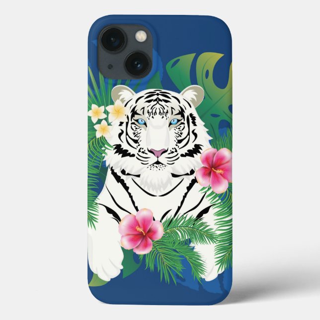 Retrato tigre branco com folhas tropicais (Verso)