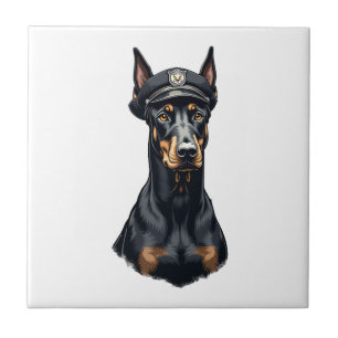 Retrato Vintage de Cão Policial Doberman Preto e B