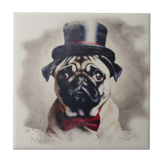 Retrato Vintage Red Tux Pug