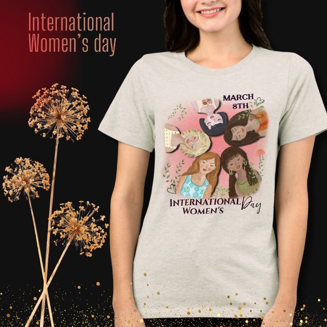 Retratos femininos cor-de-rosa no Dia Internaciona (International Women's Day Pink Feminine Portraits Tri-Blend Shirt
)