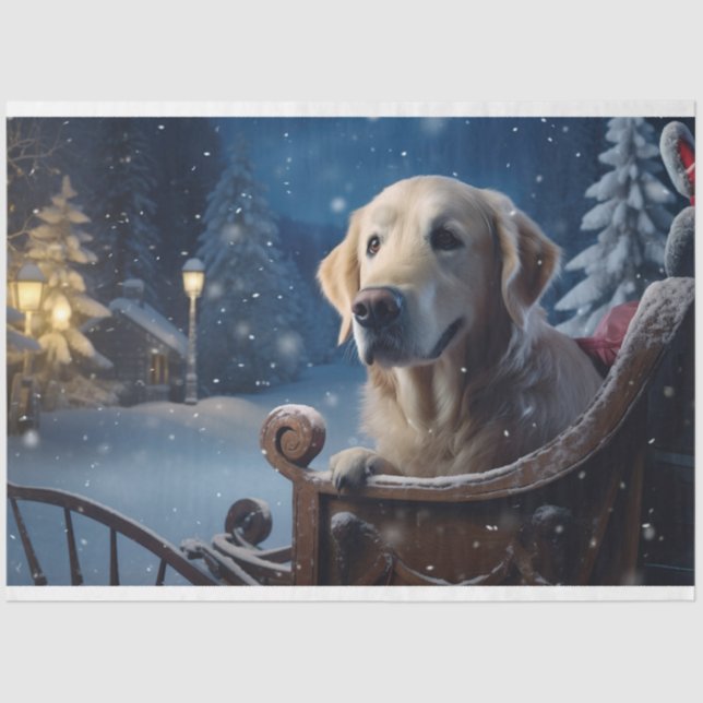 Retriever de ouro no Papel de Decoupage do Sleigh  (Frente )