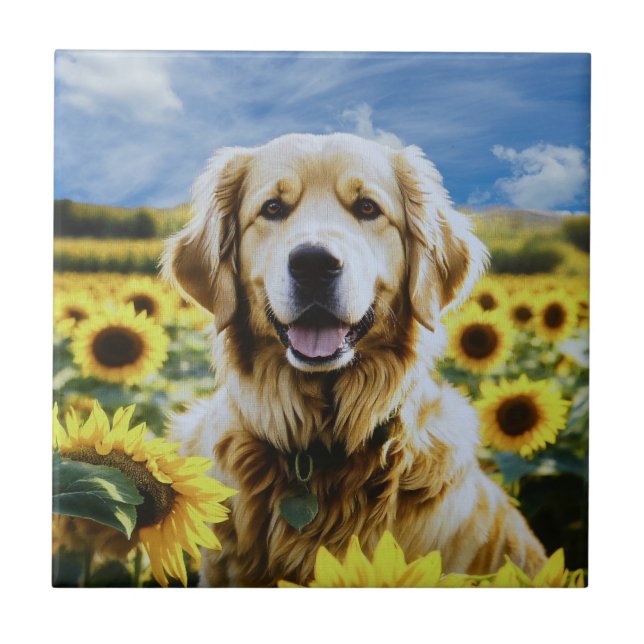 Retriever de ouros em um Campo de Girassol (Frente)