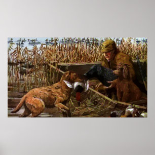 Retrievers pintados vintage com o poster do