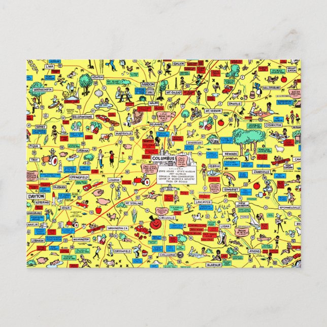 Retro 1966 Columbus, mapa Ohio — cartão postal (Frente)