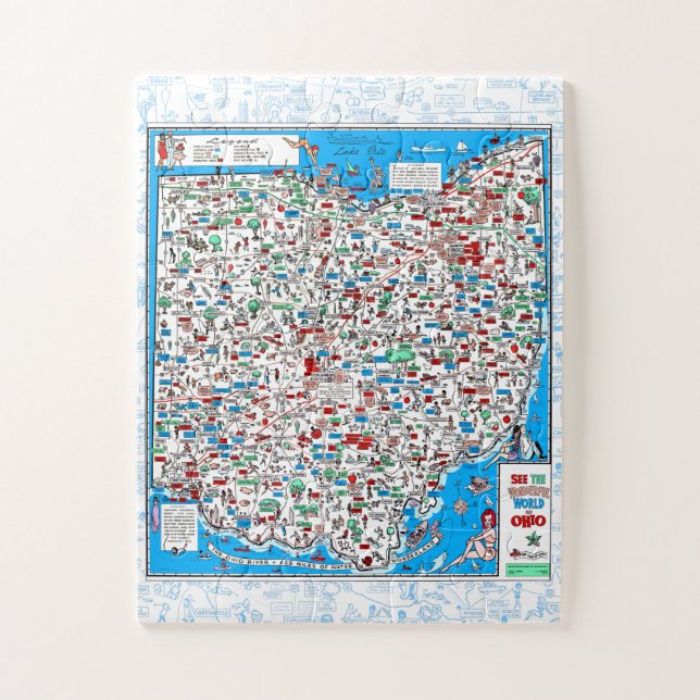 Retro 1966 Ohio map quebra-cabeça 11"x14" 30 pcs (Vertical)