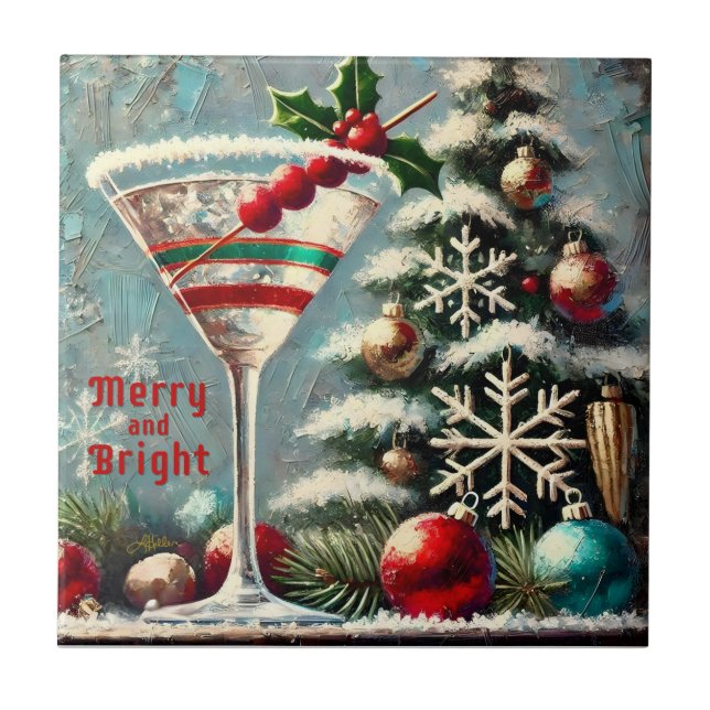 Retro 50s Cranberry Snowflake Martini de Natal (Frente)