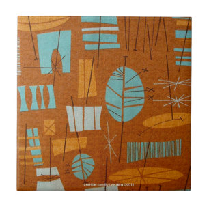 Retro 50s Estampa Tiki Atômico Bronze Turquesa