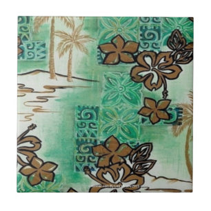 Retro 50s Estampa Tiki Atômico Bronze Turquesa
