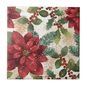 Retro 50s Poinsettia Vermelho Verde Creme
