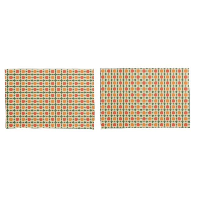 Retro 70s Scandi Flowers -Mid mod- Orange on Green (Frente - conjunto)