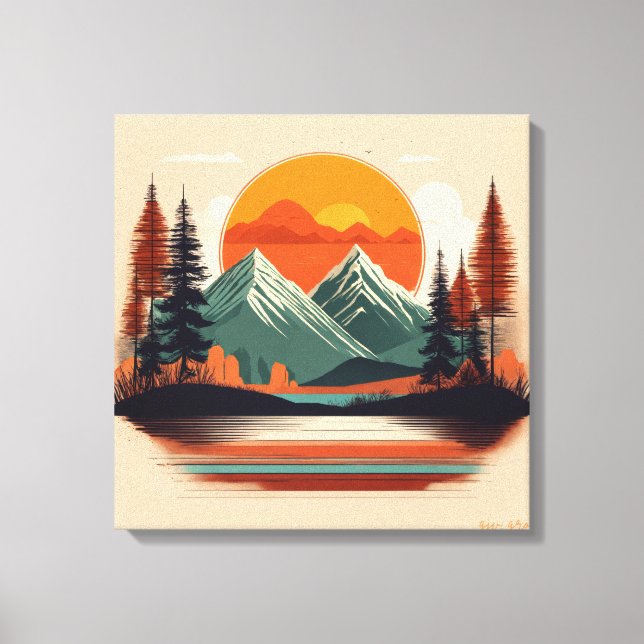 Retro 70s Sunset Mountain Canvas | Vintage Nature (Frente)