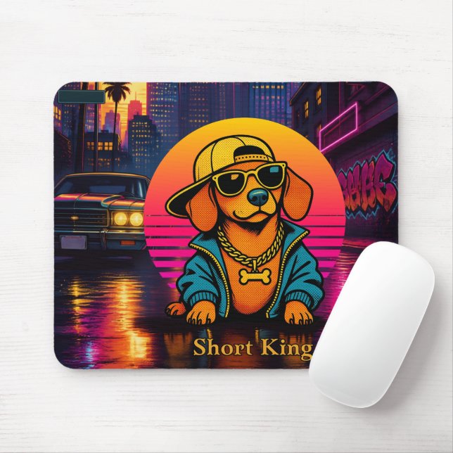 Retro 80s Short King Dachshund Mouse Pad (Com mouse)