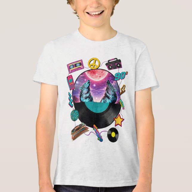 Retro 90s Midnight Wolf & Boombox Circular Collage (Frente)