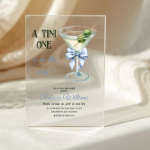 Retro A Tini One Martini Blue Bow Boy Baby Shower