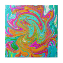 Retro Abstrato de Grãos Azuis, Laranja e Rosa Quen