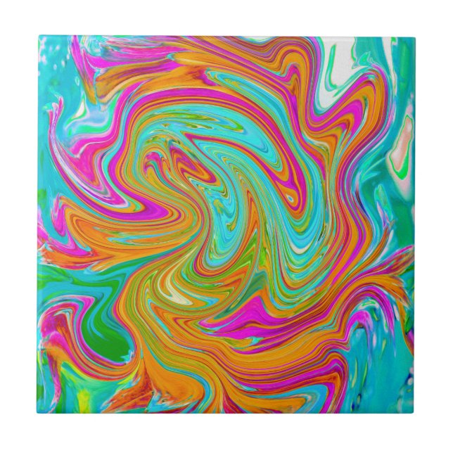 Retro Abstrato de Grãos Azuis, Laranja e Rosa Quen (Frente)