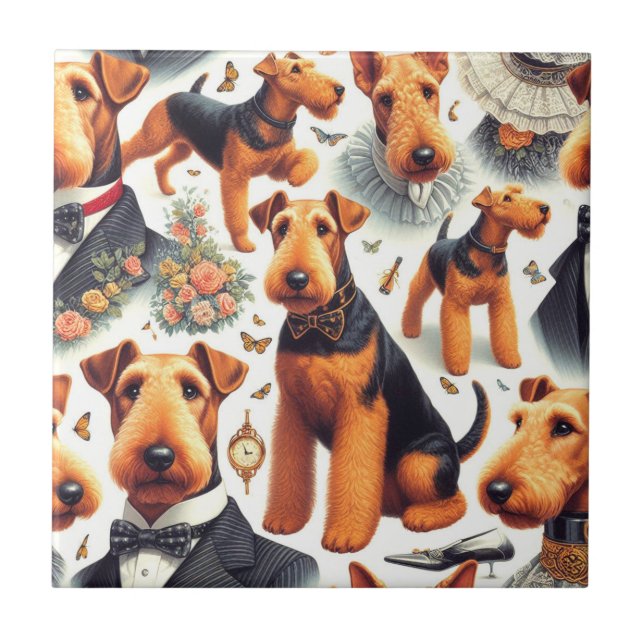 Retro Airedale Terrier sem costura (Frente)