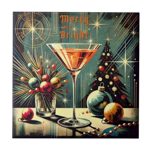 Retro anos 50 Merry & Bright Christmas Martini (Frente)