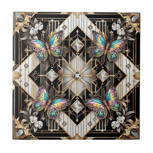 Retro Art Deco Nouveau Rainbow Butterfly (Frente)