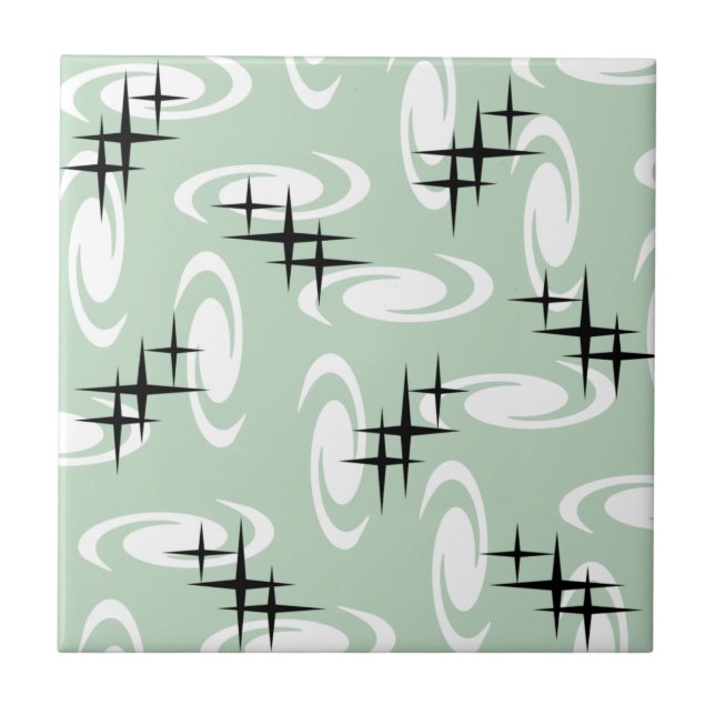 Retro Atomic Agirls Stars Patternos Sage Green (Frente)