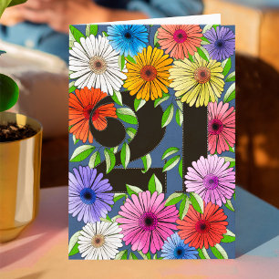 Retro Azul Marinho Personalizado Cartão Floral de
