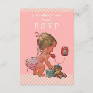 Retro Baby Girl on Phone Chá de fraldas RSVP