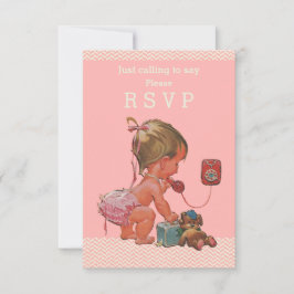 Retro Baby Girl on Phone Chá de fraldas RSVP