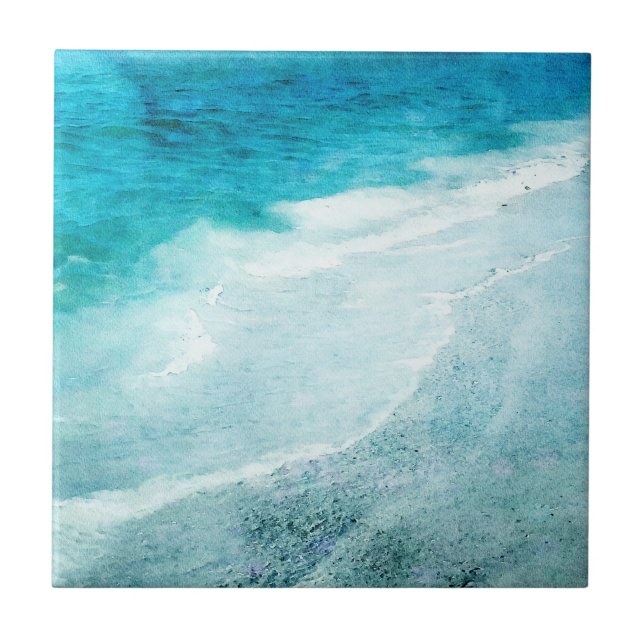 Retro Beach - Coaster Ocean Teal Blue Watercolor (Frente)