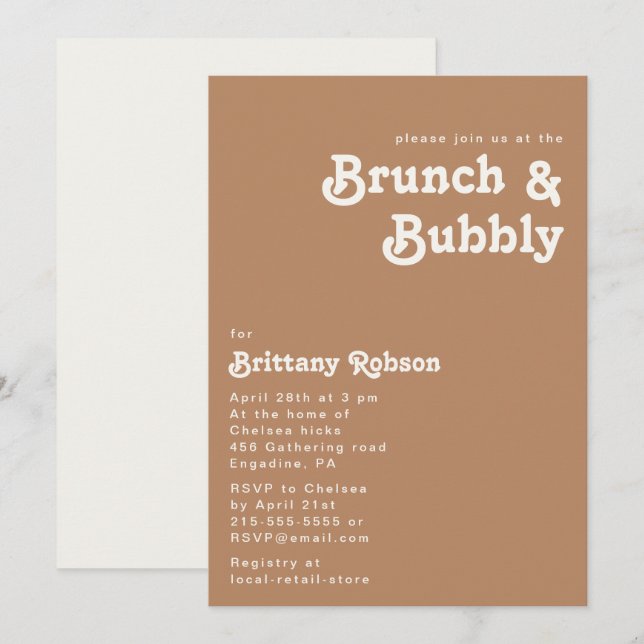 Retro Beach | Convite Brown Brunch e Bubble (Frente/Verso)