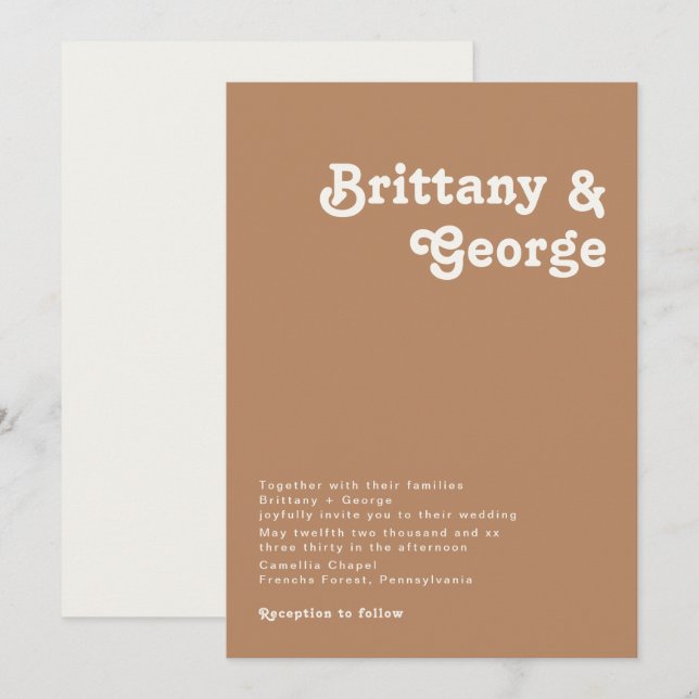 Retro Beach | Convite para Casamento Marrom (Frente/Verso)