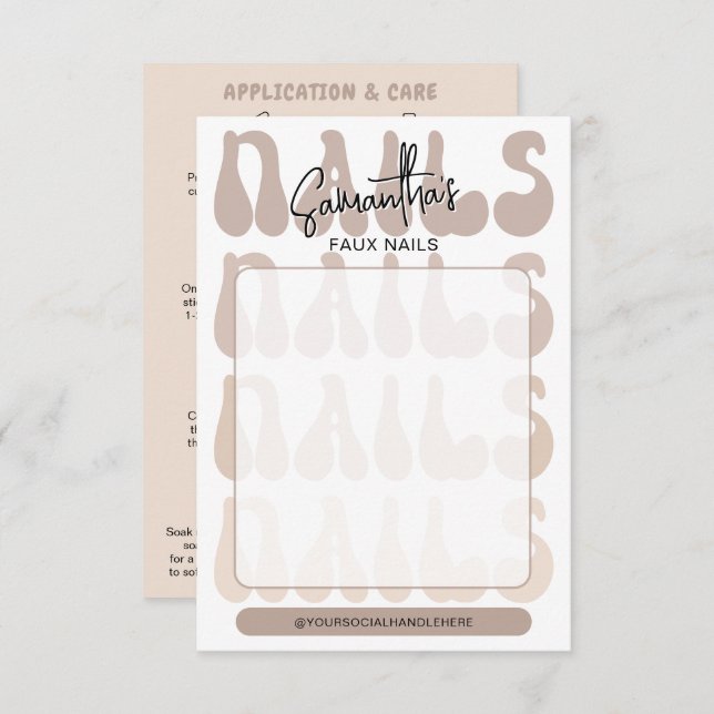 Retro Beige Acrylic Nails Care Guide Display Cards (Frente/Verso)
