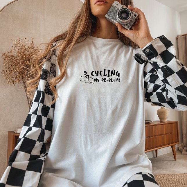 Retro bike Girl Irony black (T-shirt - a cool vintage bike design and the fun saying "Ride First, Regret Later".)