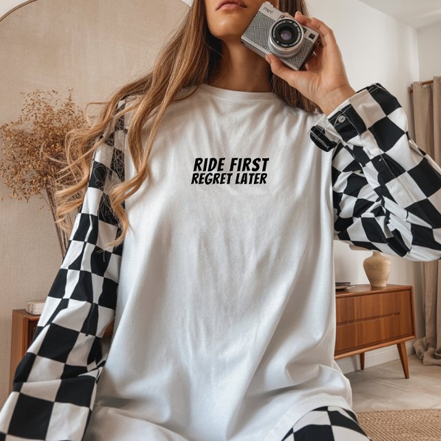 Retro bike Girl Irony black (Retro vibe with a vintage bike graphic and the fun saying "Ride First, Regret Later" )