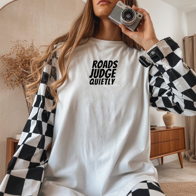 Retro bike Girl Irony black (It features a cute, retro bike design and the fun saying "Roads Judge Quietly." )