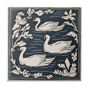 Retro Birds Vintage Art Nouveau Swans Art Deco