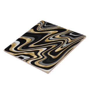 Retro Black Dourado Wavy Lines Modern Design