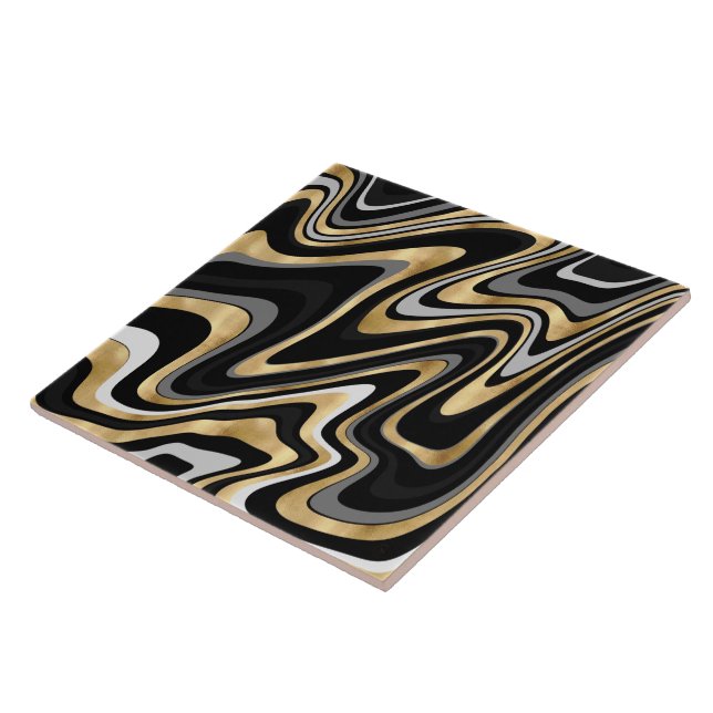 Retro Black Dourado Wavy Lines Modern Design (Lateral)