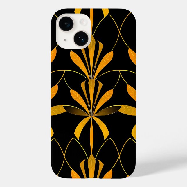Retro Black Gold Floral Pattern iPhone Case (Verso)
