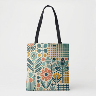 Retro Bloom Grid, saco de tote floral