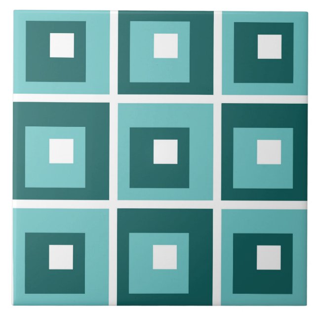 Retro Blue Geometric Squares Pattern (Frente)