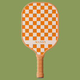 Retro Boho Orange Checkerboard Custom Name