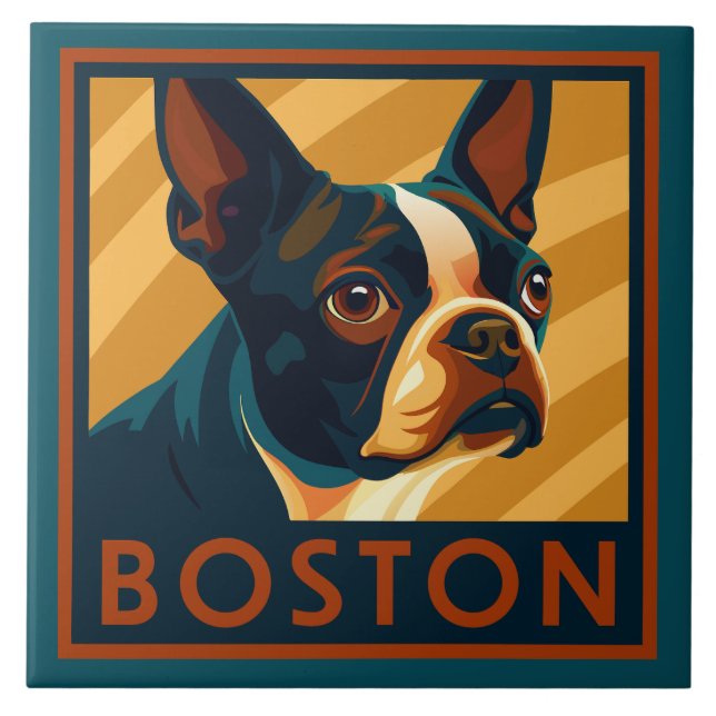 Retro Boston Terrier Retrato (Frente)