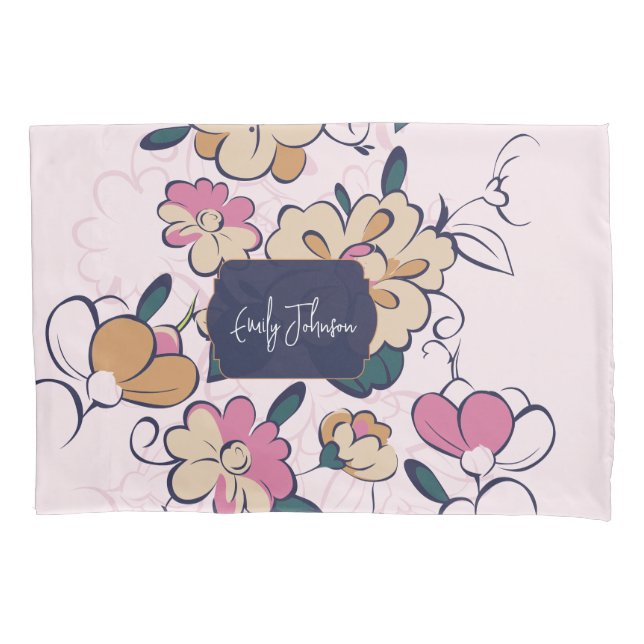 Retro Botanical Custom Name Pink Cream Beige (Frente)