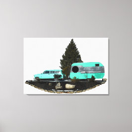 Retro Camping Car Trailer Canvas Estreita