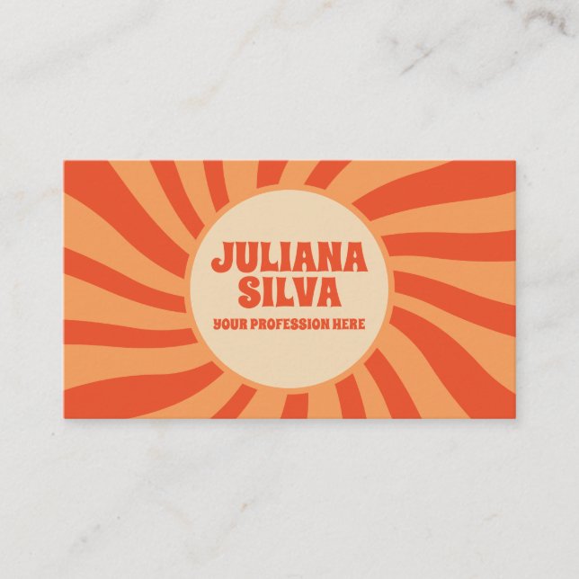 Retro Castanho E Laranja Com Cartão de visita QR (Frente)